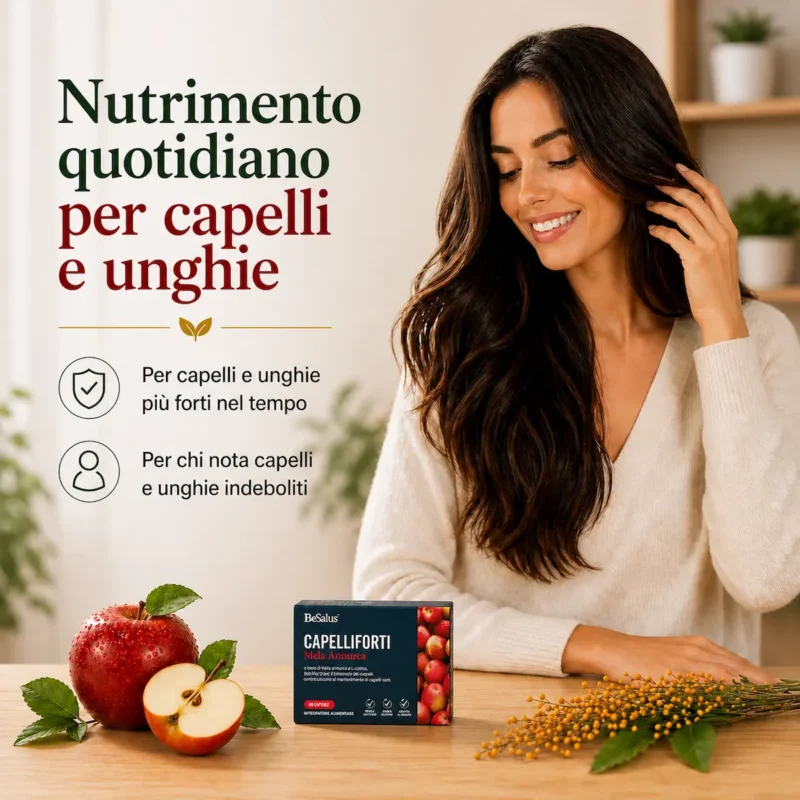 BeSalus Capelliforti mela annurca nutrimento quotidiano capelli e unghie donna capelli sani routine semplice