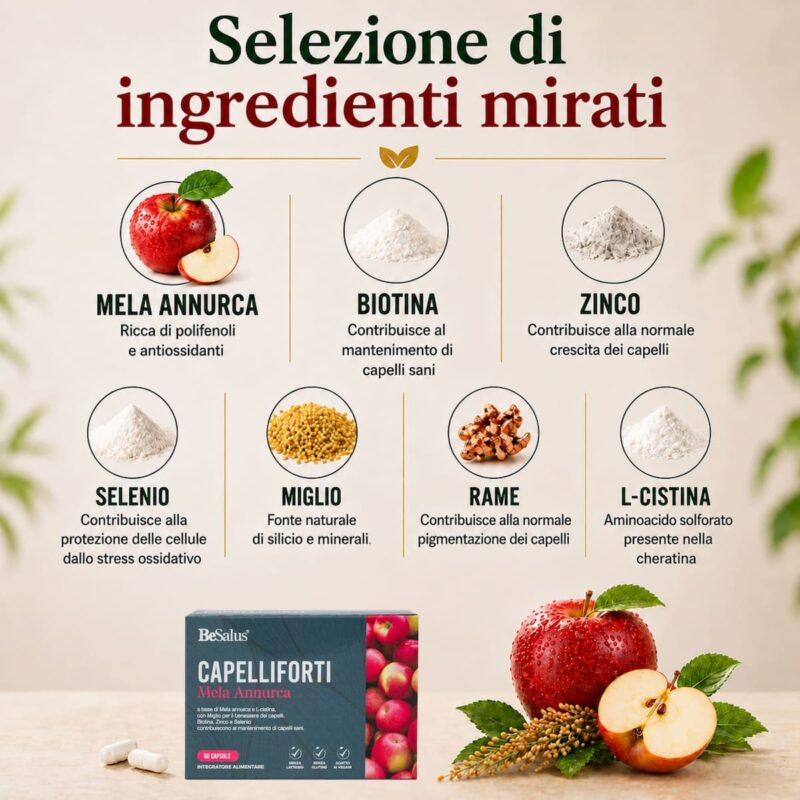 ingredienti mela annurca biotina zinco selenio miglio rame l cistina integratore capelli unghie BeSalus formula