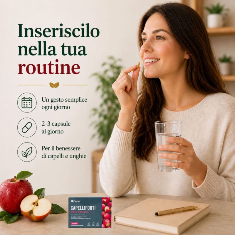 integratore mela annurca BeSalus assunzione capsule routine quotidiana 2 3 capsule al giorno capelli unghie