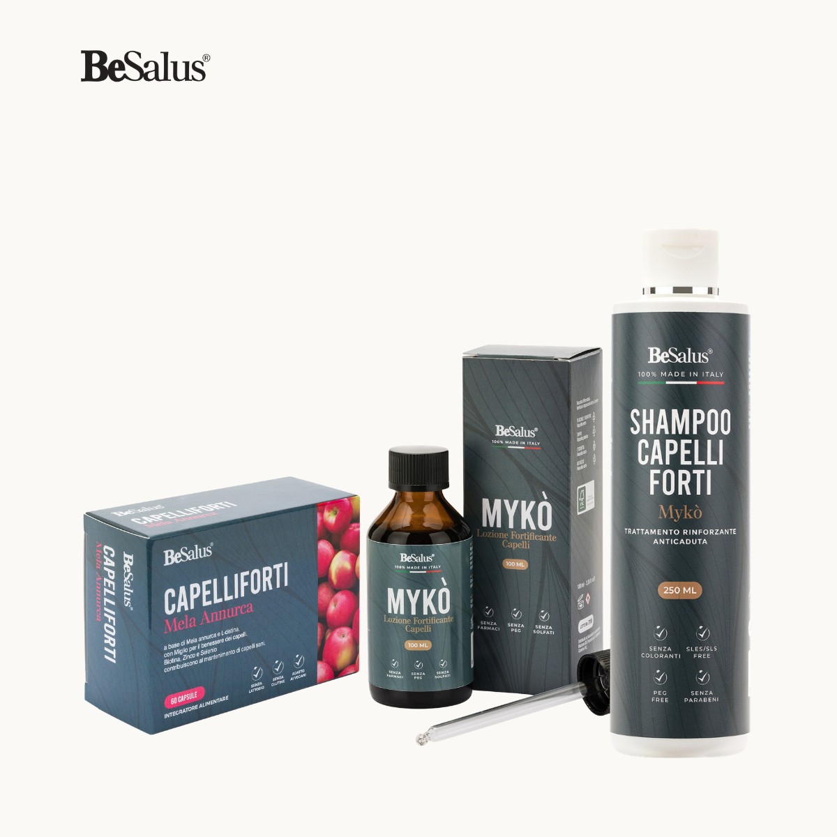 Routine anticaduta capelli BeSalus con shampoo, lozione e integratore