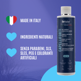 Shampoo antiforfora Besalus Made in Italy, con ingredienti naturali e formula delicata.