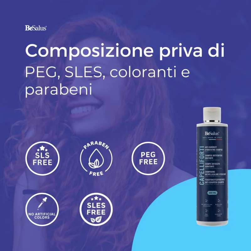 Shampoo antiforfora senza PEG, SLES, SLS, parabeni e coloranti artificiali