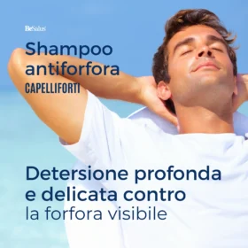 Uomo con cuoio capelluto pulito e riequilibrato dopo l’uso dello shampoo antiforfora Capelliforti